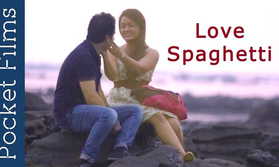 Pranali and a fellow actor by the sea in the Love Spaghetti video thumbnail.